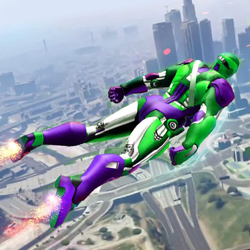 flying hero robot city rescue