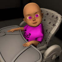 pink baby in horror house