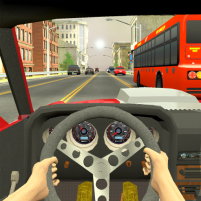 racing in city in car driving